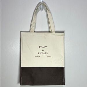 Italy is Eataly Canvas Cream and Brown Insulated Tote Bag 12”x14”x8”